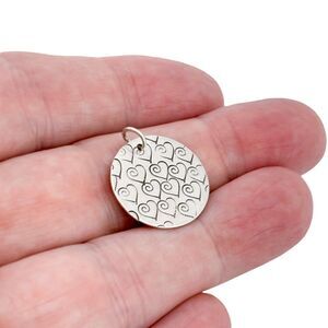 Estate Sterling Silver 925 Round Heart Pattern Pendant